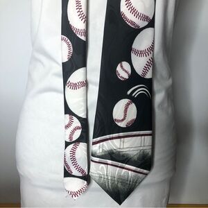 Vintage Florence Silk sports‎ necktie baseball black men's tie